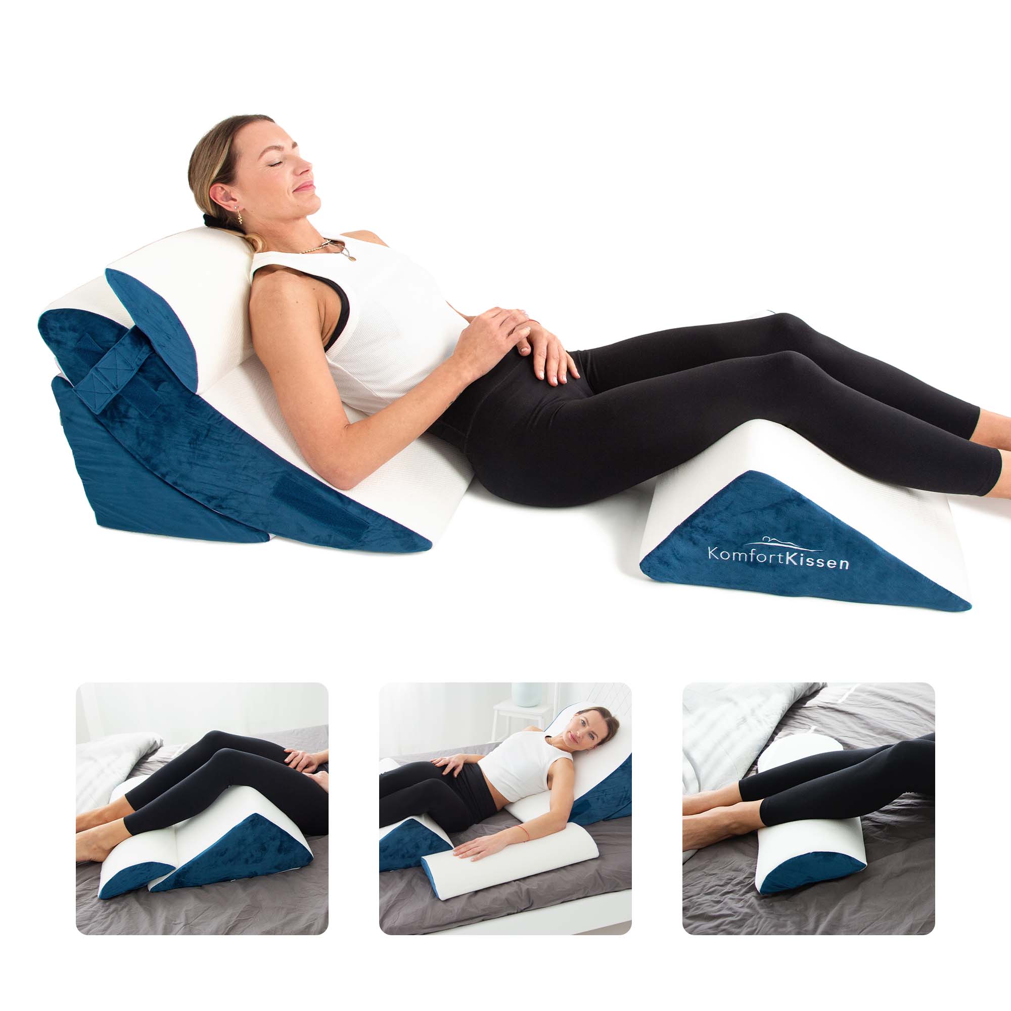 Ergonomisches 4-in-1 Keilkissen – Für Rücken, Beine, Knie & Nacken