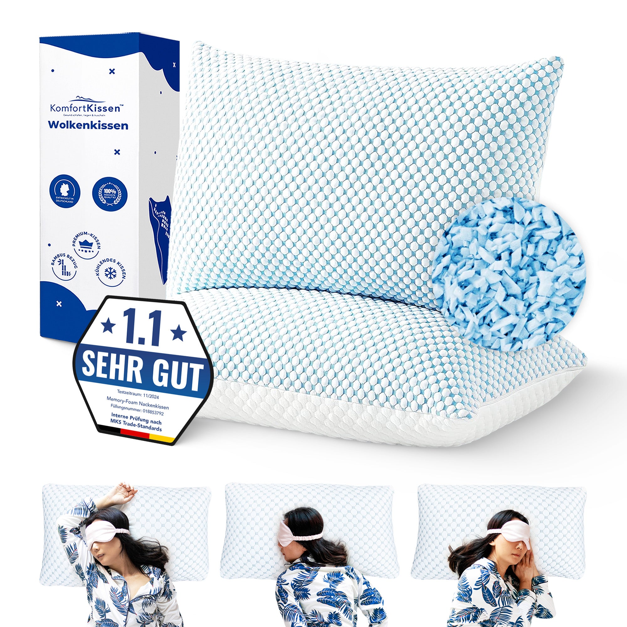 Wolkenkissen - Premium Memory Foam Kissen - Höhenverstellbares