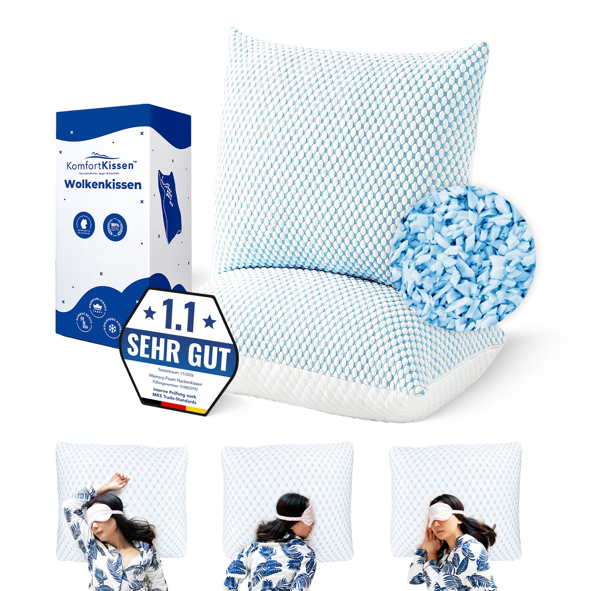 Wolkenkissen - Premium Memory Foam Kissen - Höhenverstellbares