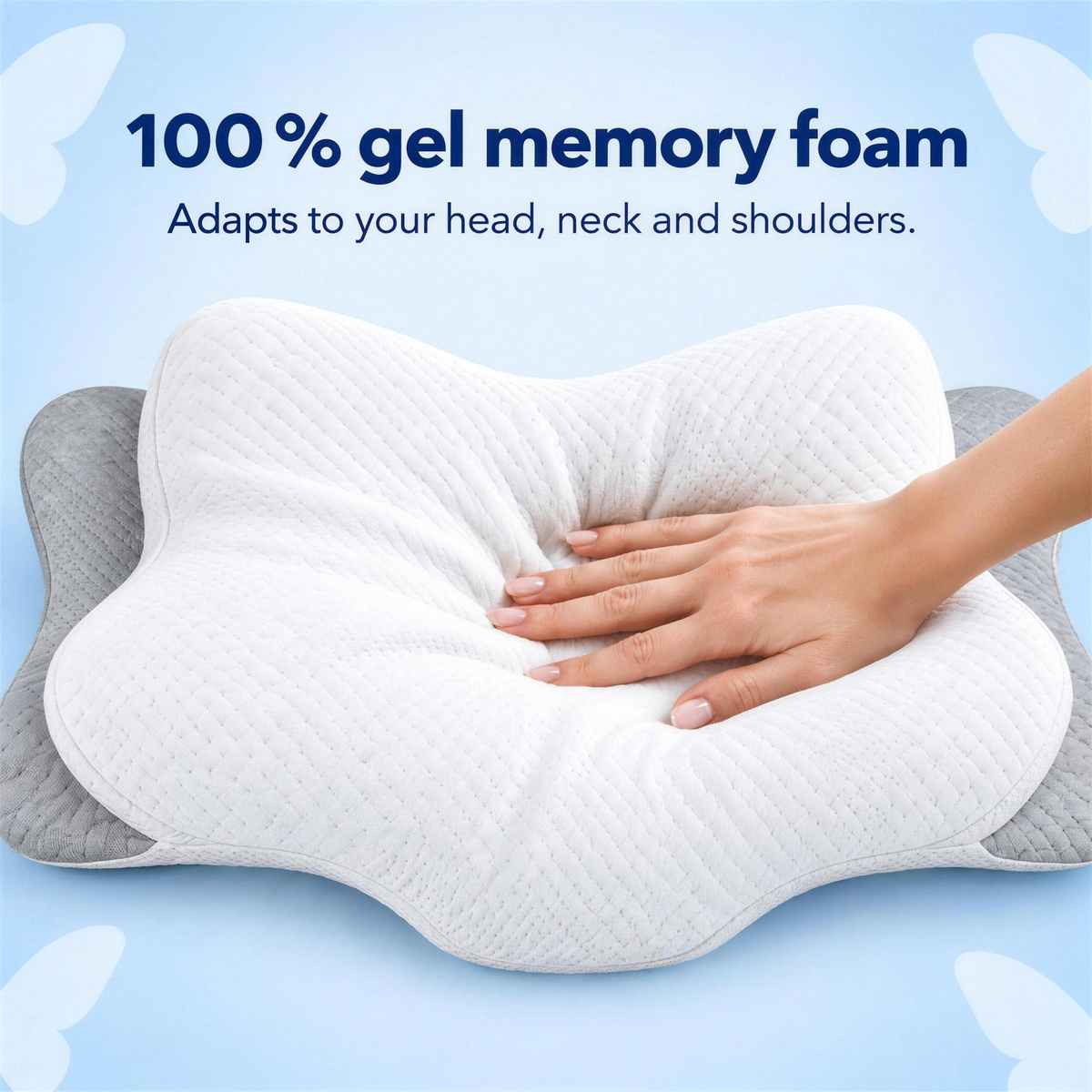 100% gel memory foam – adapts to your head, neck and shoulders