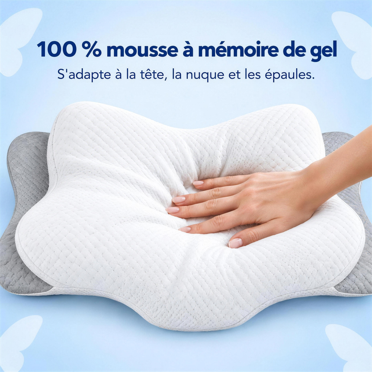 100 % mousse à mémoire de gel – s'adapte à la tête, la nuque et les épaules