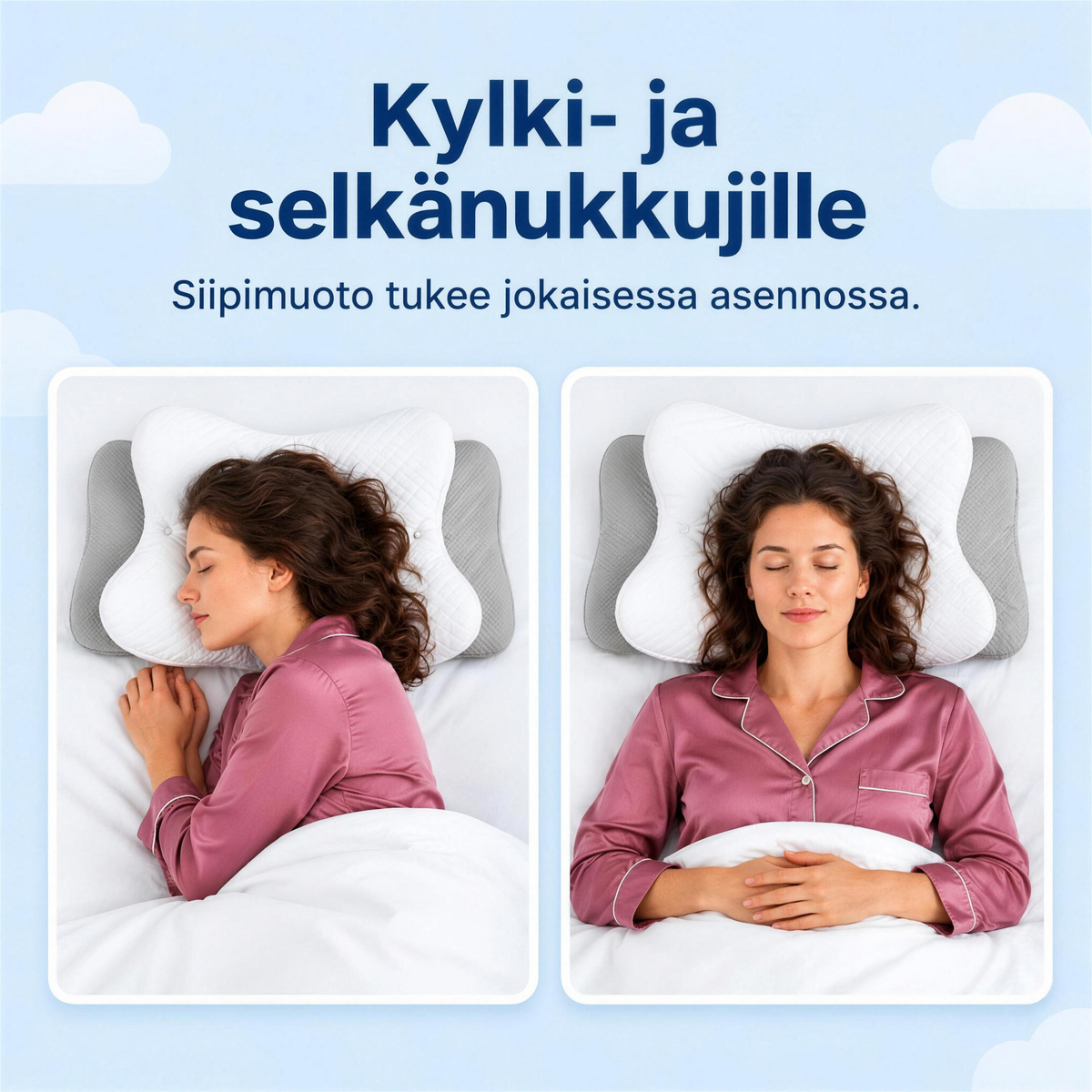 Kylki- ja selkänukkujille – siipimuoto tukee jokaisessa asennossa